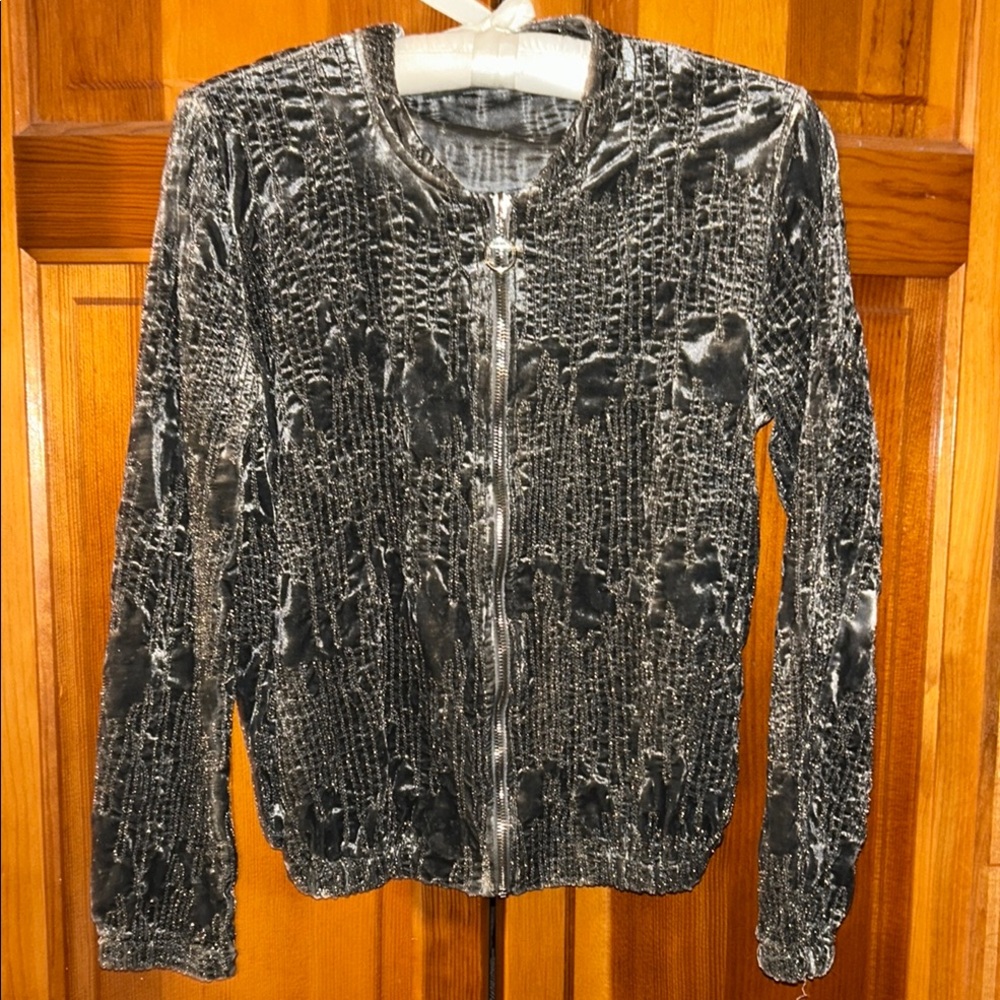 Lola Textured Black and Silver Zip-Up Jacket Made in Italy
